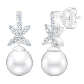 Diamond & Freshwater Pearl Dangle Earrings
